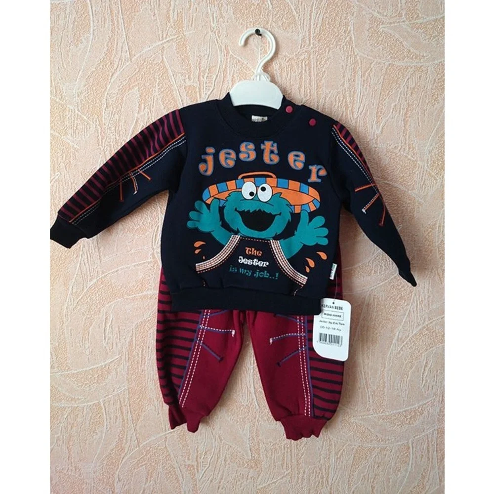 Matching Set Kids Black NWT Jester graphic, striped pants